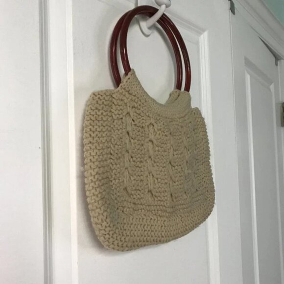 Vintage Knit Boho Round Handle Handbag Purse - Picture 3 of 12